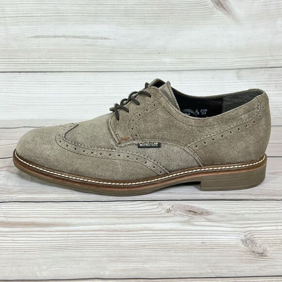 Mephisto Air Jet Derby Mens 8.5 Tan Brown Suede Wingtip Brogue Oxford Dress Shoe - Picture 3 of 14